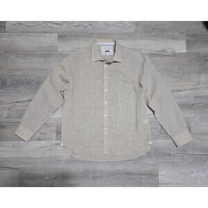 Joseph Abboud XL Dress Shirt Linen Long Sleeve Lightweight Tan Color Office Vaca